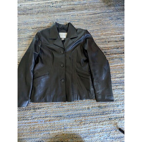Black Leather Jacket/Coat Button Up M Pockets Y2K Baddie Mobwife Luxury - Picture 2 of 7